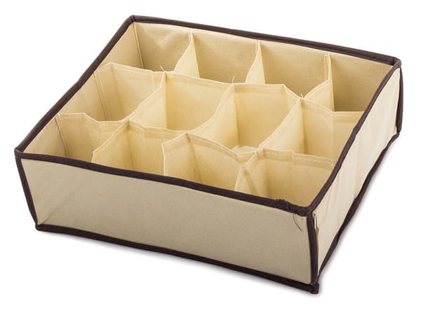 Opbevaringsboks til undertøj/strømper 12 rum beige 30 x 25 x 10 cm
