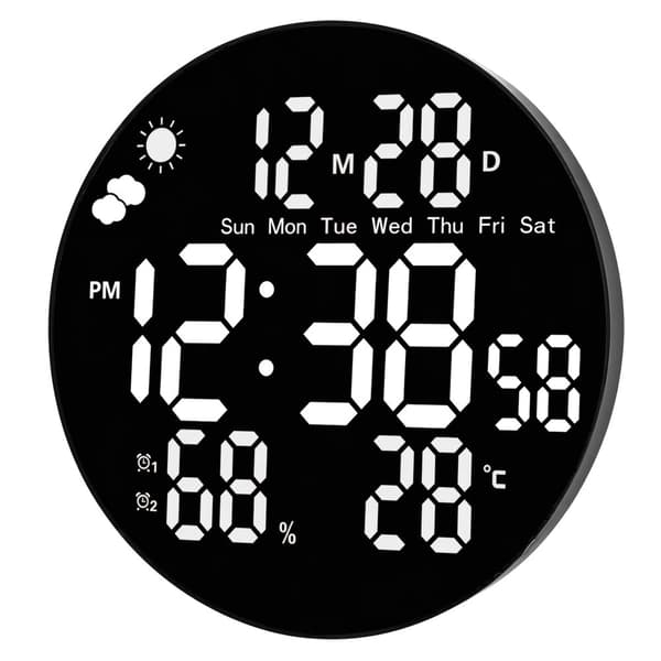 Digital LED-väggklocka 25,5 cm med fjärrkontroll, temp & fukt