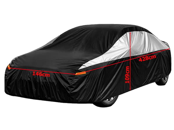 Bilovertræk XL vandafvisende plast 146x428x109 cm sort/grå