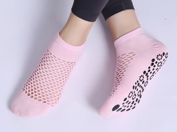 Antiglidstrumpor yoga bomull stl 36-40 1 par mörkgrå/rosa