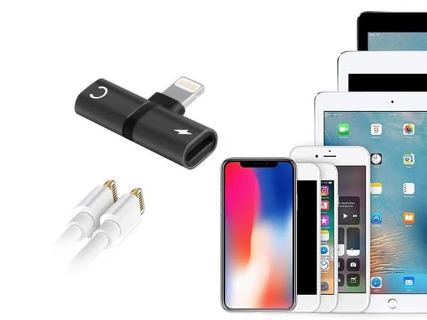 Lightning-adapter 2-i-1 splitter til opladning og hovedtelefoner sort