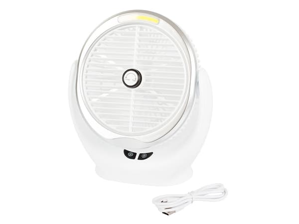 Bordventilator 14,5 cm med LED-lys genopladelig USB hvid/sølv