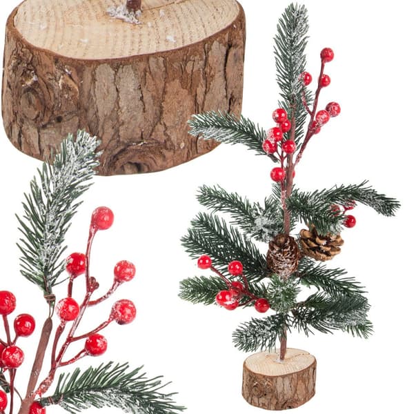 Juldekoration julgran på träfot 30 cm, bas 7 cm