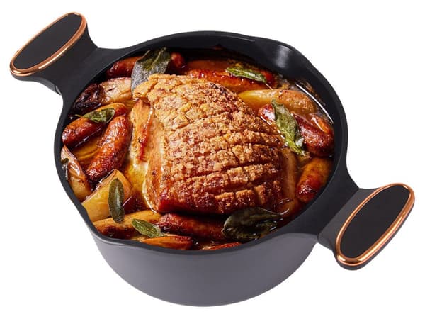 Kasserolle med låg 6,84 L støbt aluminium non-stick sort 30,5 cm
