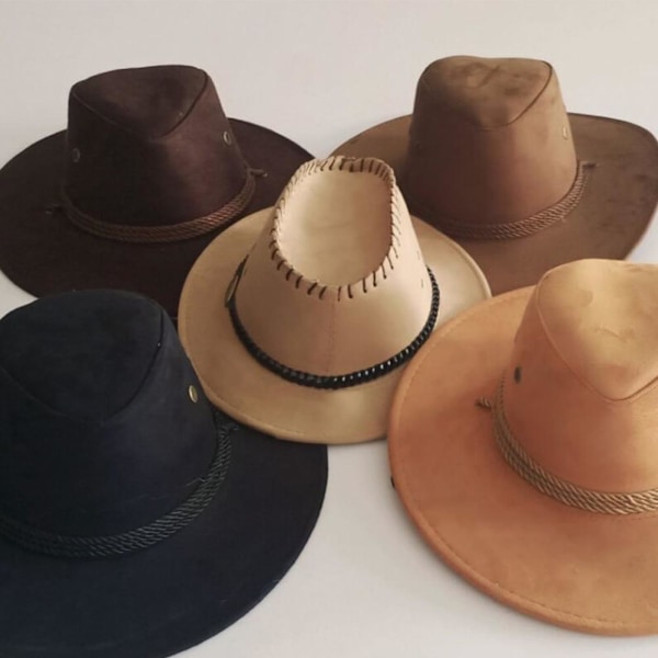 Hjortskin Sammet Hatt Herr Stor Fjäder Fjäder Dun Western Rop yellow brown 58-60cm