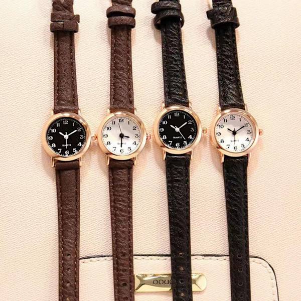 Ny Vintage Quartz Klocka Rund Urtavla Klocka Casual Bälte Quartz Pu Rem Klocka Läder B9G6 Black Brown