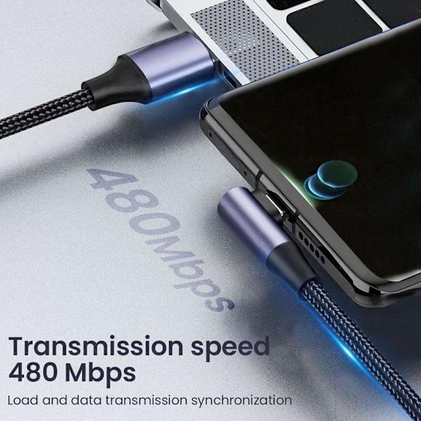 Datalinje rätvinkel USB C till USB Typ C-kabel Snabbladdning 12 blackC 200cm