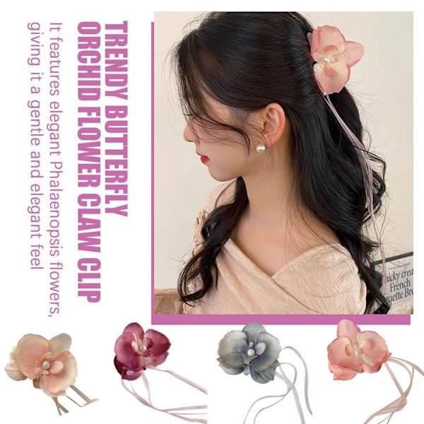 Koreansk version av Phalaenopsis orkidé tofs streamer för kvinnor med hög hästsvans accessoar O1 red one-size