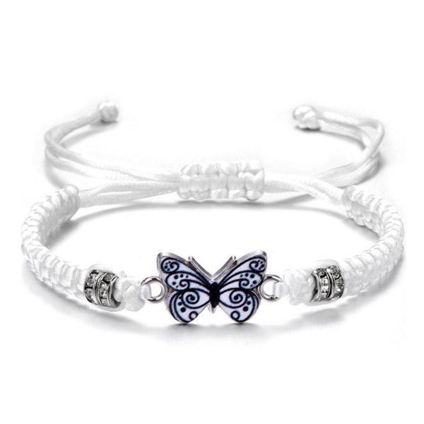 Enkelt flätat snöre armband för kvinnor blå fjäril justerbar flickpresent C0 White One size