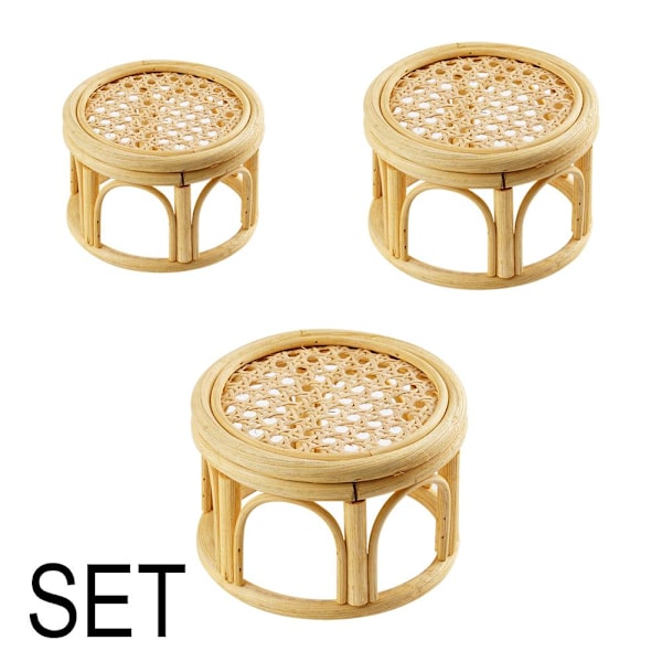 RJSQAQE Rattan Plant Stands, Liten Boho Rattan Wicker Rund Riser RattanS S