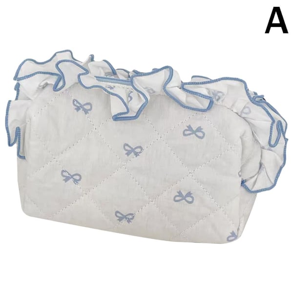 Kosmetikväska med spetsrosett, bärbar söt och fräsch väska för studenter, förvaring, volanger, hög väska, clutch D6c9 Blue M