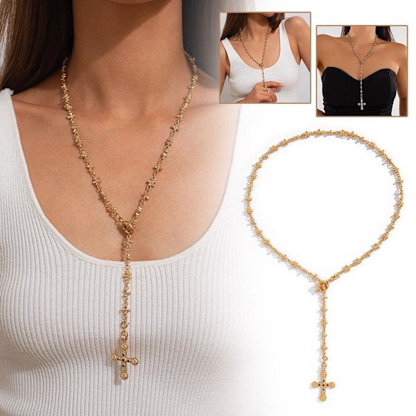 Pärlkors Y-formad Kedja Halsband Lång Mångsidig Tofs Tröja A 1pcs