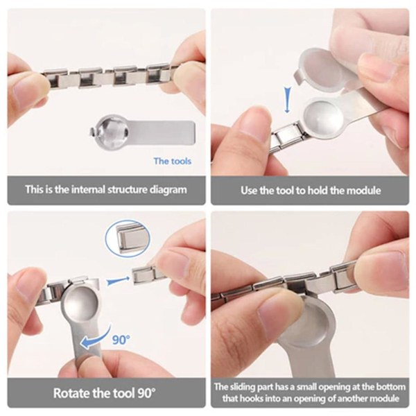 Italienskt modulärt klockarmband i rostfritt stål och amerikansk skarvning avtagbart elastiskt D0K3 Silvery 1pcs