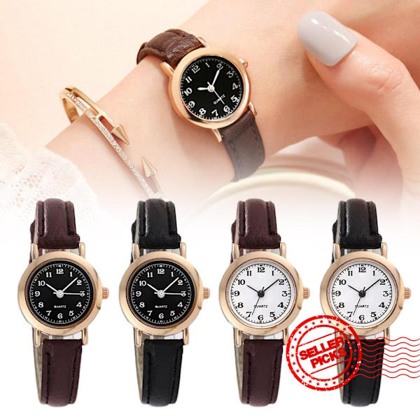 Ny Vintage Quartz Klocka Rund Urtavla Klocka Casual Bälte Quartz Pu Rem Klocka Läder B9G6 White Black