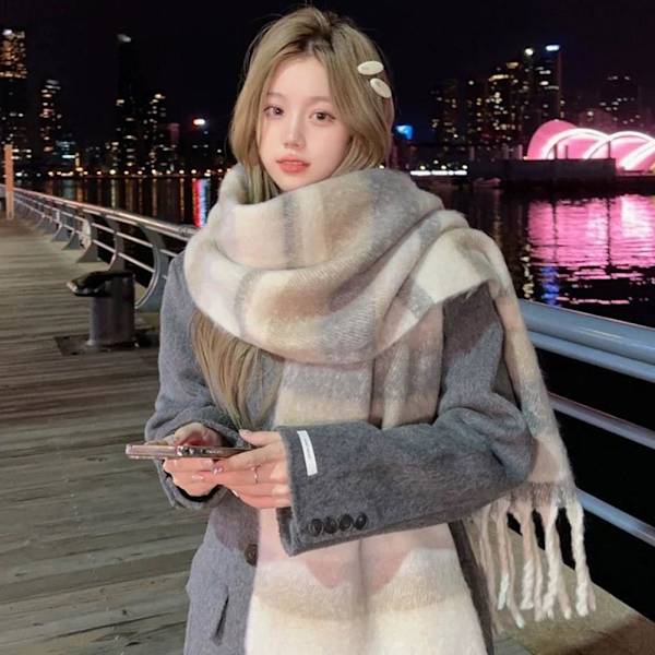 Koreansk Stil Randig Rutig Halsduk Klassisk Fransad Tofsar Halsduk Höst Mjuk Lång Fuskpäls Vinter R3P3 Pink One size
