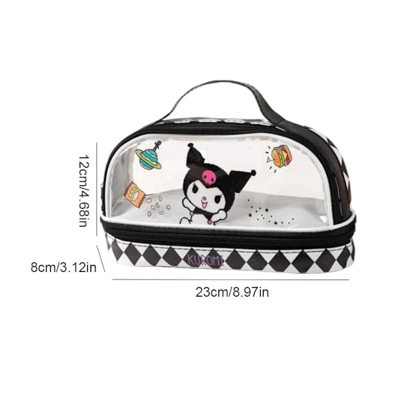 Stor Handhållen Tecknad Pennfodral Transparent Kuromi Skrivmaterial Dubbellagerslåda N6g2 Black One size