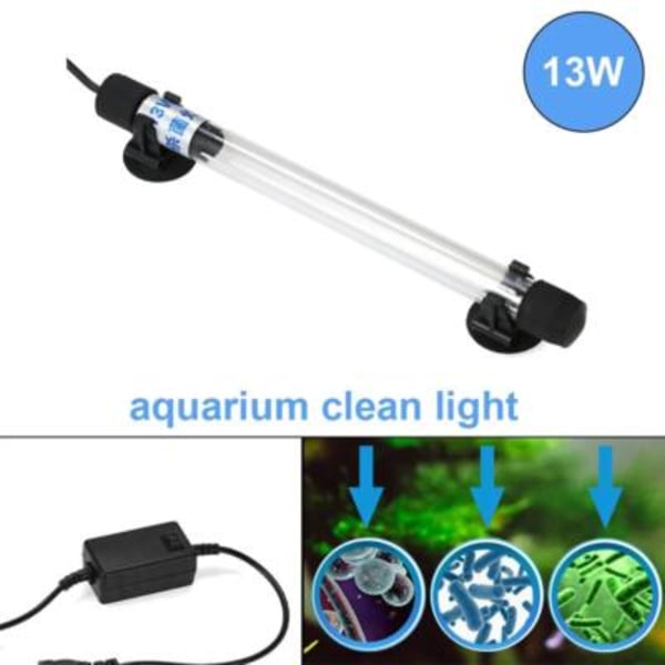 Fiskhållare Germicidal UV-ljus Sterilisator Damm Akvarium Nedsänkbar Rengöringslampa BlackE 13W