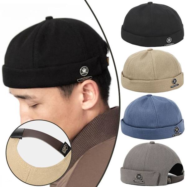 Unisex Justerbar Skallehatt Keps Casual Docker Sjöman Kantlös black one-size
