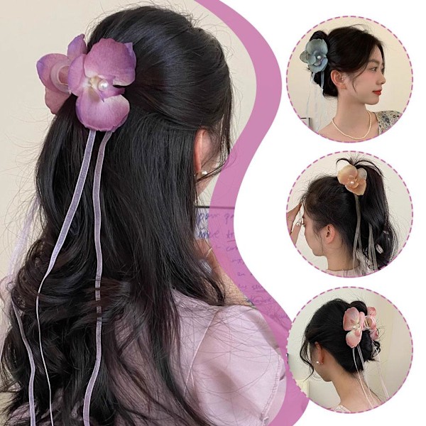 Koreansk version av Phalaenopsis orkidé tofs streamer för kvinnor med hög hästsvans accessoar O1 red one-size