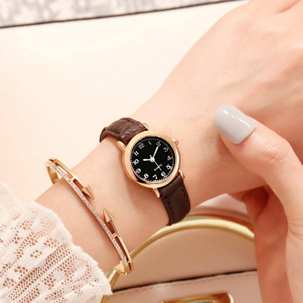 Ny Vintage Quartz Klocka Rund Urtavla Klocka Casual Bälte Quartz Pu Rem Klocka Läder B9G6 Black Brown