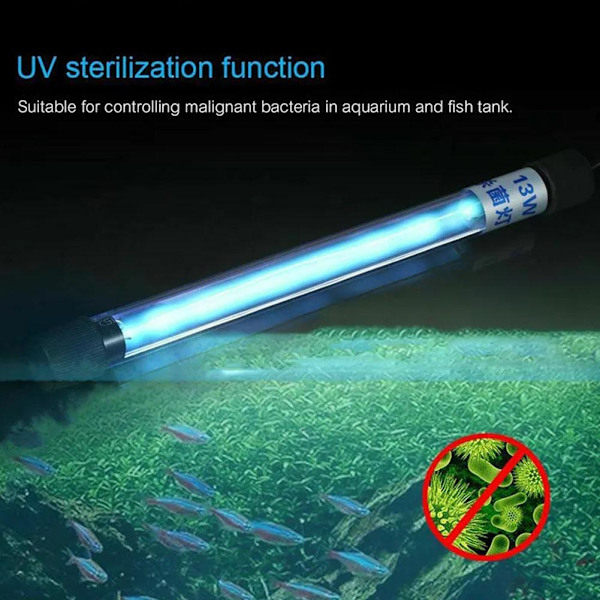 Fiskhållare Germicidal UV-ljus Sterilisator Damm Akvarium Nedsänkbar Rengöringslampa BlackE 13W