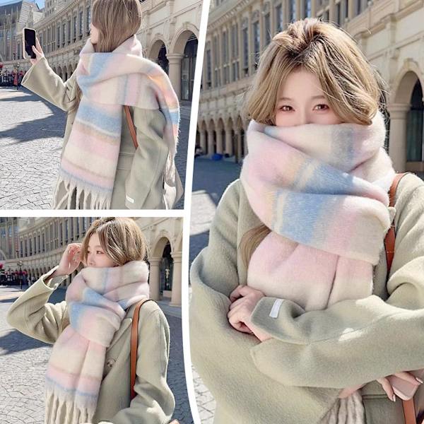 Koreansk Stil Randig Rutig Halsduk Klassisk Fransad Tofsar Halsduk Höst Mjuk Lång Fuskpäls Vinter R3P3 khaki One size