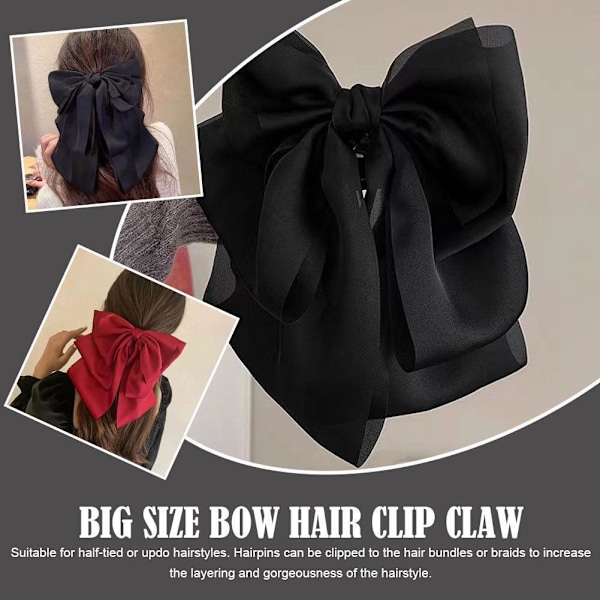 Dam Tjej Retro Elegant Chiffong Spets Stor Rosett Hårklämma Slips Q9O6 Black onesize