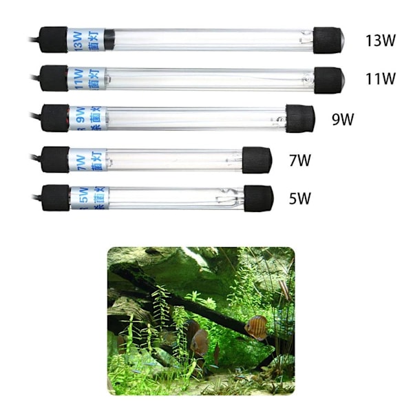 Fiskhållare Germicidal UV-ljus Sterilisator Damm Akvarium Nedsänkbar Rengöringslampa BlackE 13W