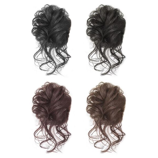 Lockig Messy Bun Hårstycke Scrunchie Upprullad Hårknut Hästsvans-Hårförlängningar Äkta som mänskligt hår black one size