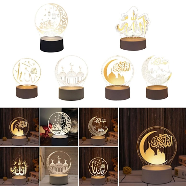 Ramadan Eid Mubarak LED Ljus Trä Ornament Nattlampa T C 1pcs