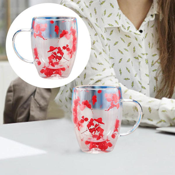 Torkad blomma glaskopp dubbelskiktsglas behåller värmeisolering med hand G8W6 Red 350ml