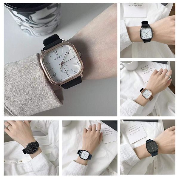 Fashion Damklocka Läderarmband Enkel Elegant Ins Stil Fyrkantig Quartzklocka A One size