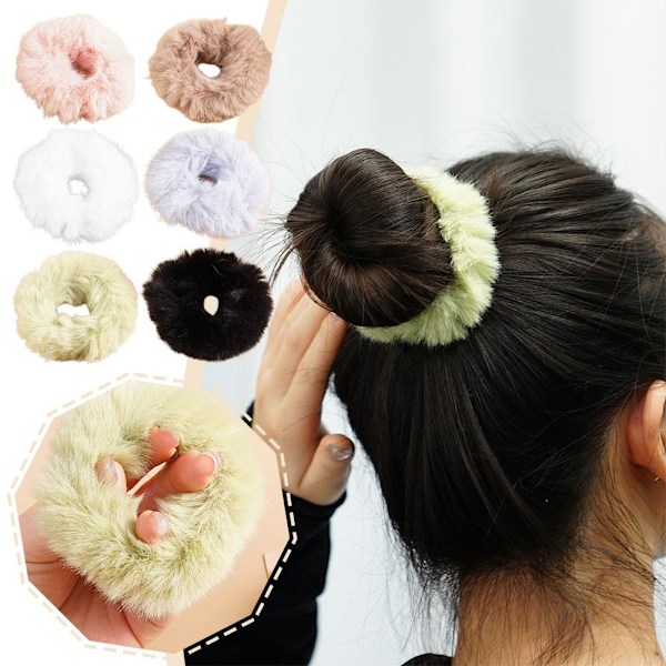 Mjuk och fluffig hårscrunchies, plyschimitation pälshårstofs green one-size