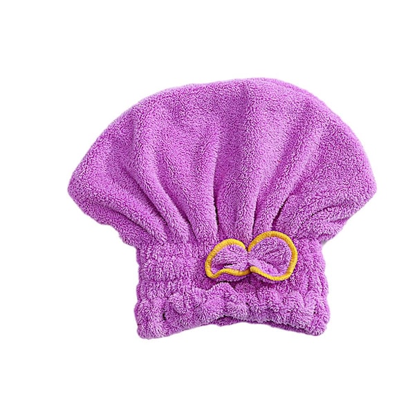 Varm snabb torkning hår turban hårtorkning handduk wrap hatt bulle mössor f purple 1PC