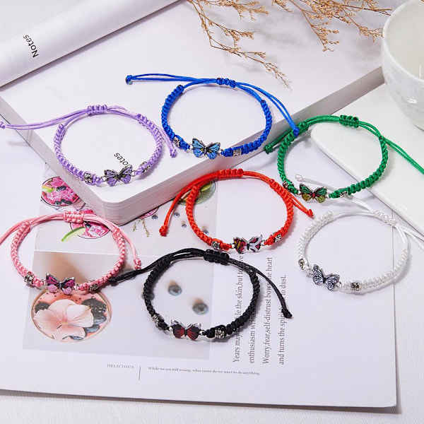 Enkelt flätat snöre armband för kvinnor blå fjäril justerbar flickpresent C0 Red One size