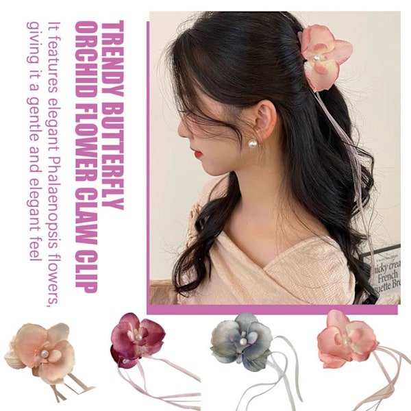 Koreansk version av Phalaenopsis orkidé tofs streamer för kvinnor med hög hästsvans accessoar O1 red one-size
