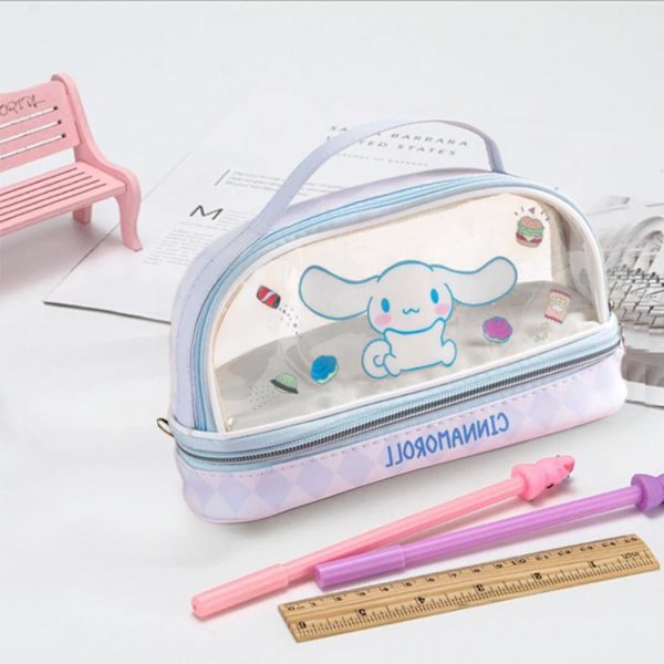 Stor Handhållen Tecknad Pennfodral Transparent Kuromi Skrivmaterial Dubbellagerslåda N6g2 Pink One size