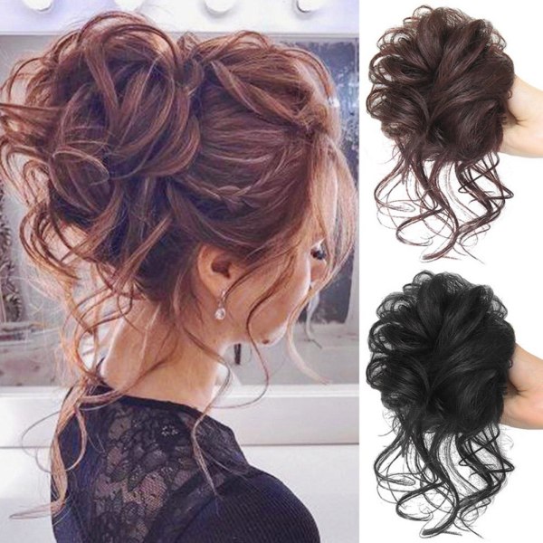 Messy Bull Hair Piece Scrunchie Updo Wrap Hair Extensions Real as black one size