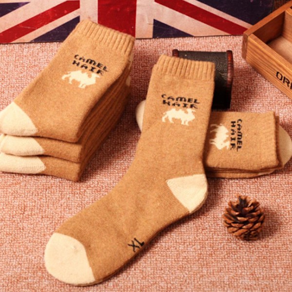1/5 par vinter kamel varma par utomhus kallt väder ull strumpor BrownB L(40-45) 5pcs
