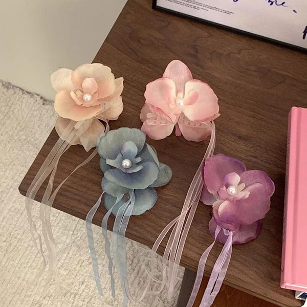 Koreansk version av Phalaenopsis orkidé tofs streamer för kvinnor med hög hästsvans accessoar O1 red one-size