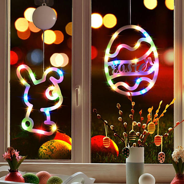 1 st Påskfönsterlampor Hängande Kanin Inomhus LED Sugkopp Hängande Lampa H7 egg Colorful light