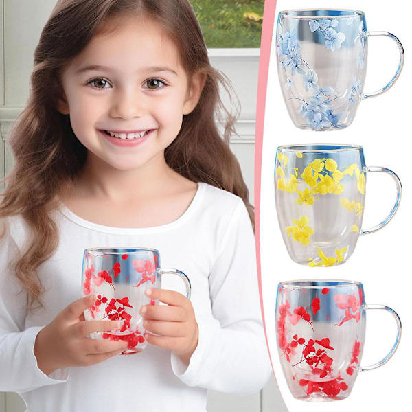 Torkad blomma glaskopp dubbelskiktsglas behåller värmeisolering med hand G8W6 Red 350ml