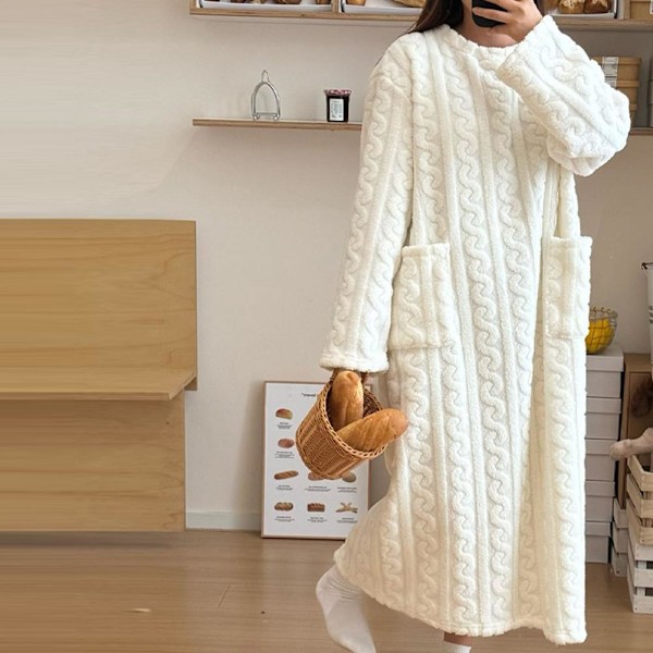 Varma Hem Kläder Nattlinnen Dam Korall Sammet Jacquard Vinterrock NY K8E2 Gray One size