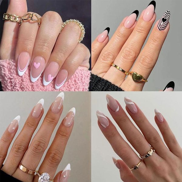 Falska naglar Mandel Stiletto Långa Bling Art Falska Akryl Tips --A D One-size