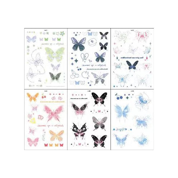 6 st Färgglada Krit-Tatueringar Fjärils-Tatueringar W 2color 6pcs