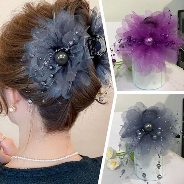 Blommig hårnål Pion Blomma Tofs Gripklämma Fluffig Hajklämma Nyår I7U3 Blue 13CM