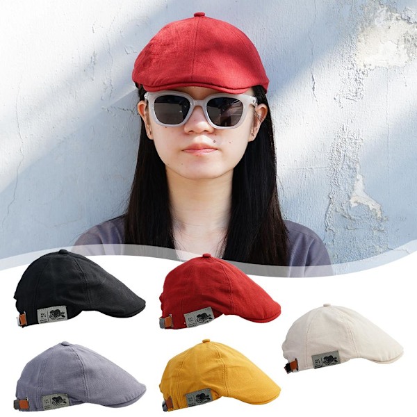 Retro Herr Bomull Ivy Platt Kep Newsboy Justerbar Barett Cabbie Ga red one-size