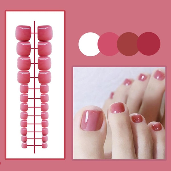 Falska Tånaglar Fransk Fyrkantig Full Täckning Naken Akryl Tånagel Rosa Falsk Nagelkonst O1v5 style 3 24pcs