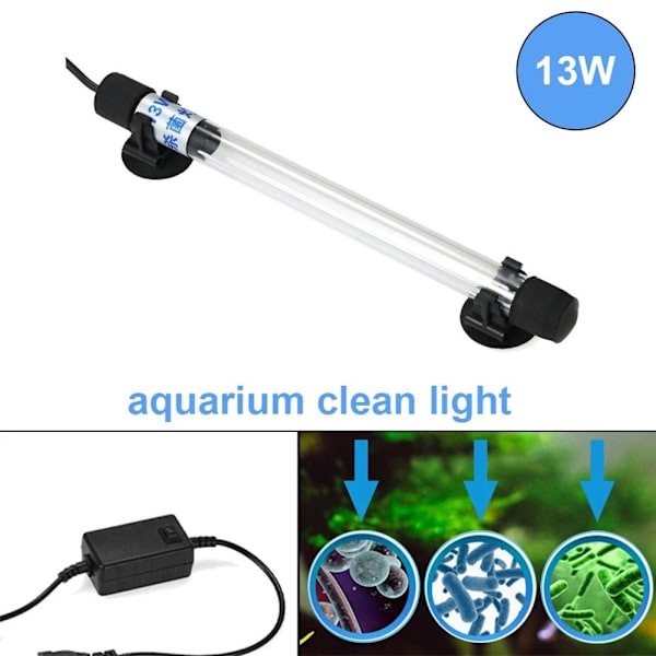 Fiskhållare Germicidal UV-ljus Sterilisator Damm Akvarium Nedsänkbar Rengöringslampa BlackD 11W