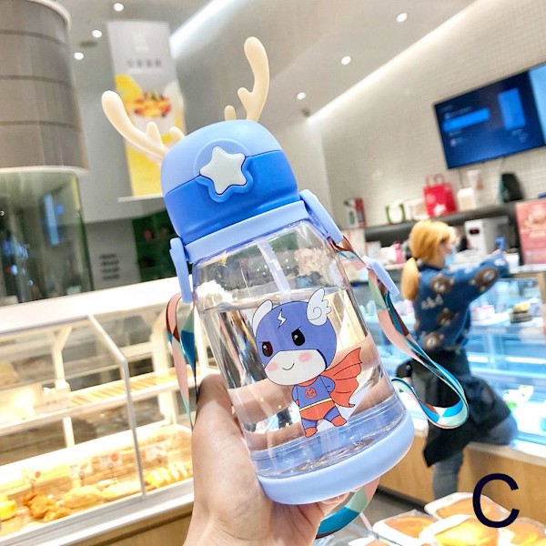 650ml Portabel Vattenflaska Med Sugrör Fri BPA Läcksäker Skolvattenflaska För Barn  blue 500ml